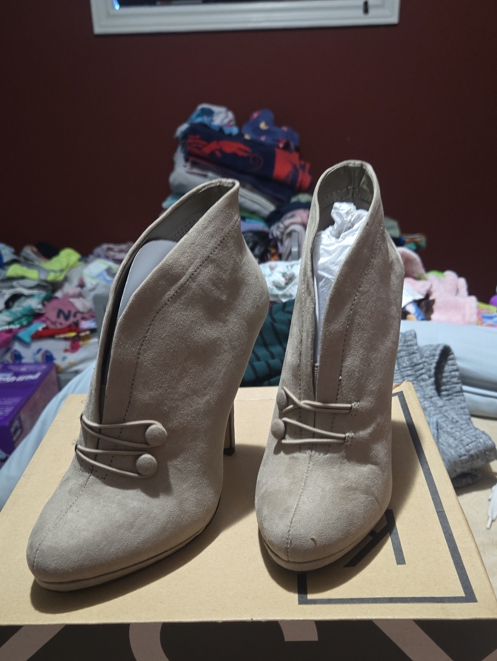 Women's Taupe Suede High-Heel Ankle Booties